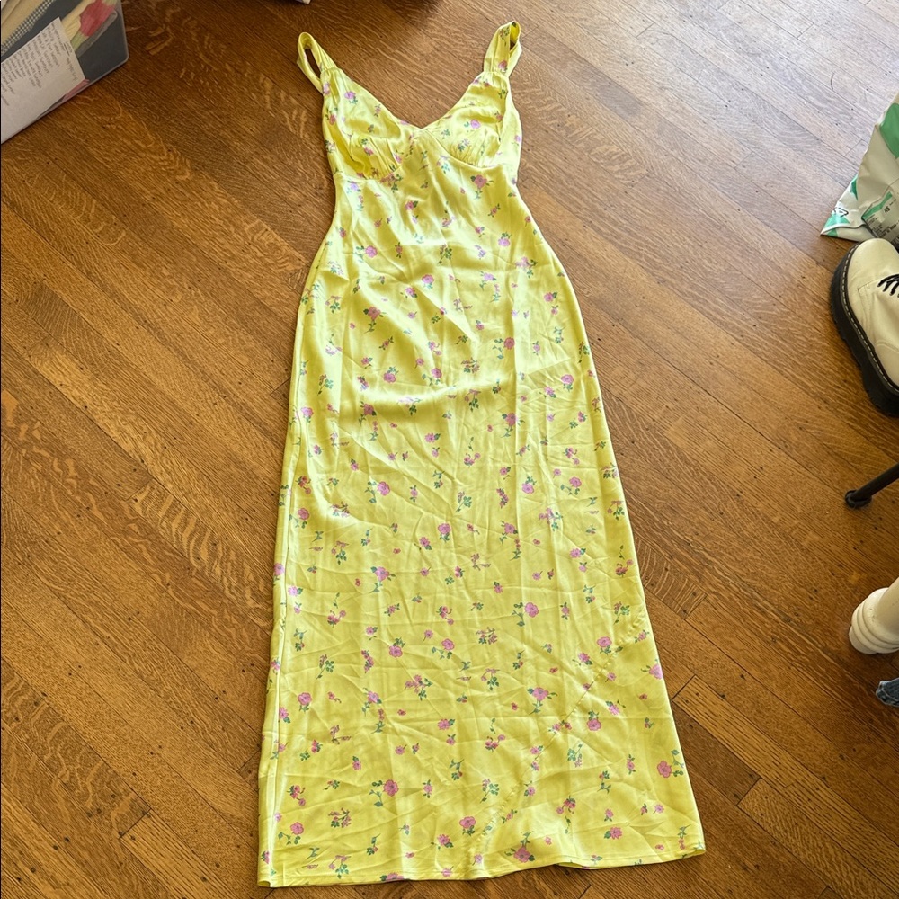 Yellow Floral Slip Maxi Dress with open tie back